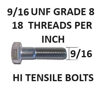 9/16 UNF HEX HEAD BOLTS HIGH TENSILE GRADE 8 FINE THREAD SELECT LENGTH
